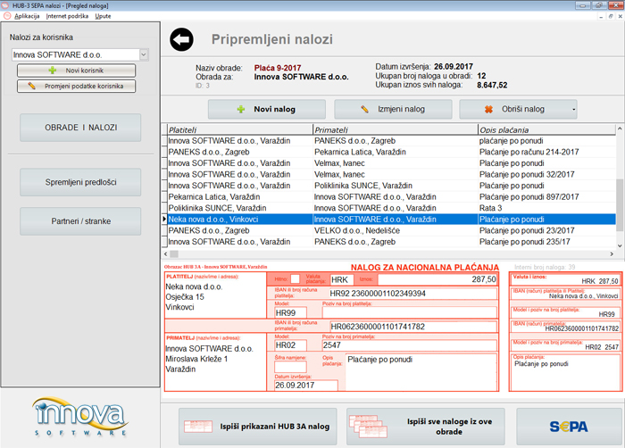 Program/aplikacija HUB 3 i SEPA nalozi