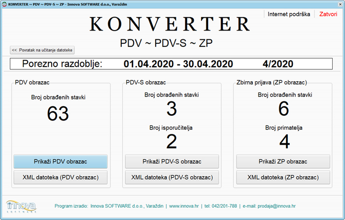 Program/aplikacija Konverter za PDV, PDV-S i ZP obrazac